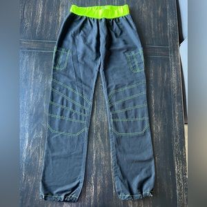 Weissman Black with neon green waistband and detailed stitches DANCE PANTS. Size